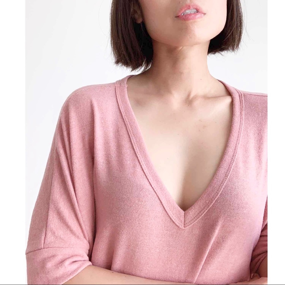 SOFT FLEECE V NECK DOLMAN TOP - DUSTY PINK - Picture 2 of 8